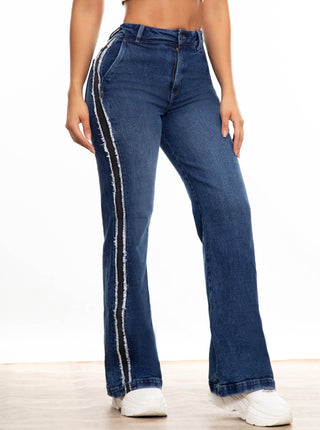 PANTALON WIDE LEG CONTRASTE PRETINA DELGADA CON RUEDO