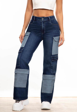 PANTALON BOTA RECTA CARGO BOLSILLO PRETINA DELGADA CON RUEDO