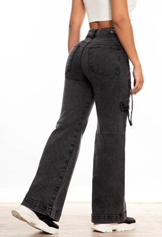 PANTALON CARGO WIDE LEG CON RUEDO PRETINA DELGADA