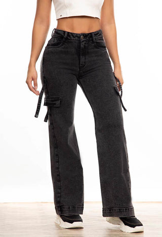 PANTALON CARGO WIDE LEG CON RUEDO PRETINA DELGADA