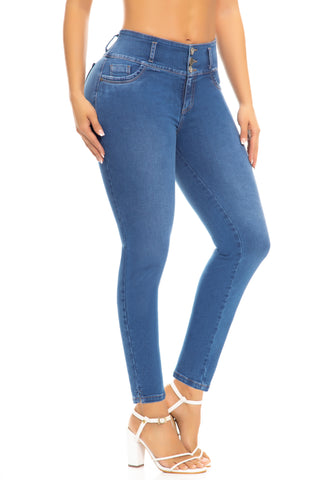 JEAN REGULAR FIT TIRO MEDIO 3 BOTONES CON BOLSILLOS AZUL - FIARA