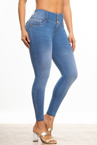 JEAN SKINNY TIRO MEDIO 3 BOTONES CON BOLSILLOS AZUL CLARO - FIARA