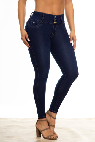 JEAN SKINNY AZUL OSCURO TIRO MEDIO 3 BOTONES CON BOLSILLOS  - DO JEANS