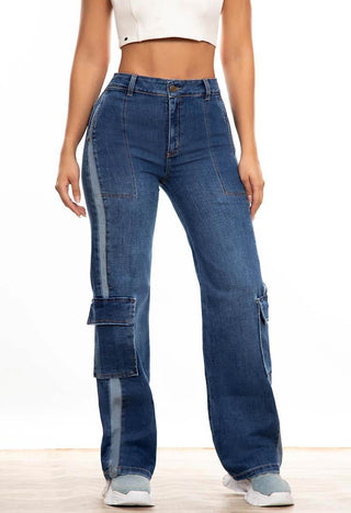 PANTALON BOTA RECTA CARGO BOLSILLO PRETINA DELGADA CON RUEDO