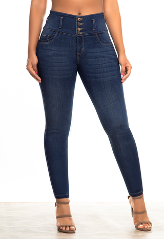 JEAN REGULAR FIT TIRO ALTO CON BOLSILLOS AZUL OSCURO - MARCA COLOMBIANA DE JEANS FIARA