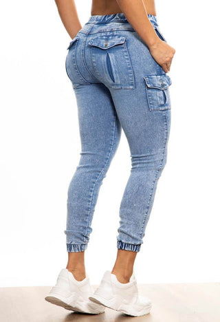 PANTALON JOGGER BOLSILLO PRETINA DELGADA CON RUEDO