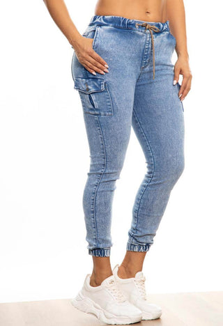 PANTALON JOGGER BOLSILLO PRETINA DELGADA CON RUEDO