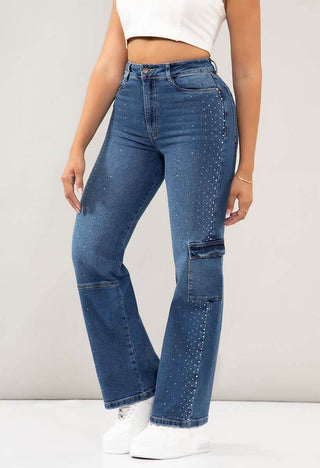 Jeans Straight-Cargo Tiro Medio 76205
