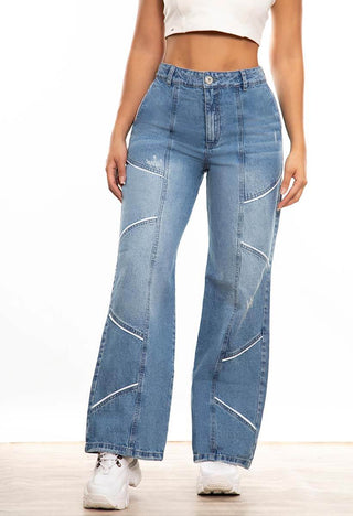 PANTALON BOTA RECTA BOLSILLO PRETINA DELGADA CON RUEDO
